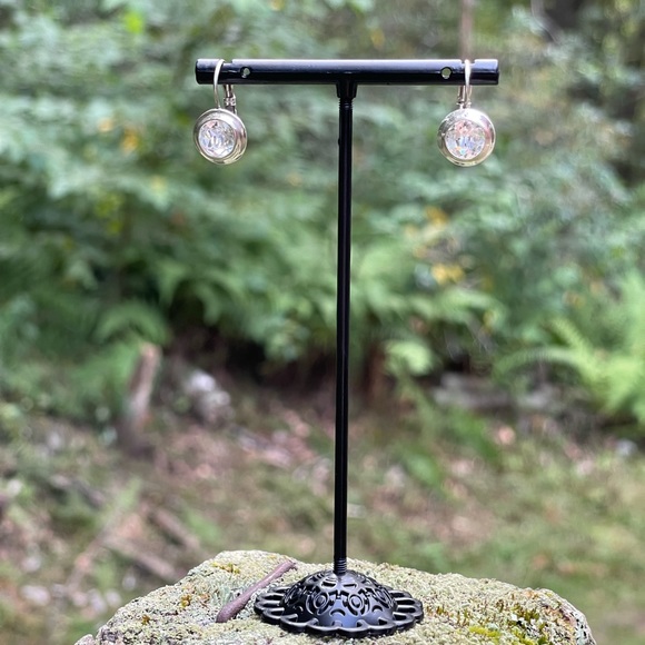 Solid Sterling Silver (.925) and Bezel Set Crystal Leverback Earrings - Picture 4 of 6